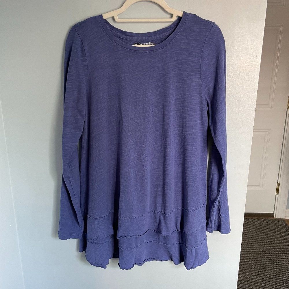 Soft Surroundings Colette Long Sleeve Knit Tee Tunic Ruffle Tiered Sz M